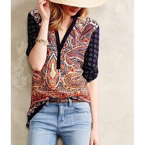 ANTHRO Tiny Persian Pear Paisley Navy Tunic Top